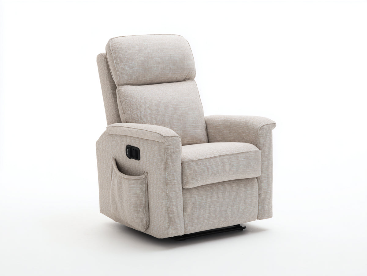 Sillones reclinables tapizados 90 x 88 x 108 cm - beige - respaldo alto con reposapiés integrado y bolsillo lateral