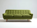 Sofás 3 plazas tapizados en tejido 220x90x85 cm - verde oliva-madera natural - diseño retro con respaldo capitoné
