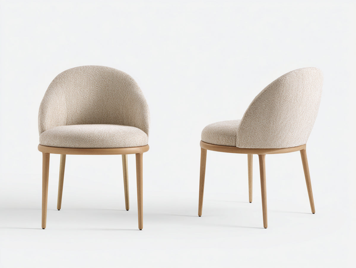 Sillas de comedor tapizadas en tejido bouclé 56x60x82 cm - beige claro y roble natural - respaldo envolvente y diseño moderno
