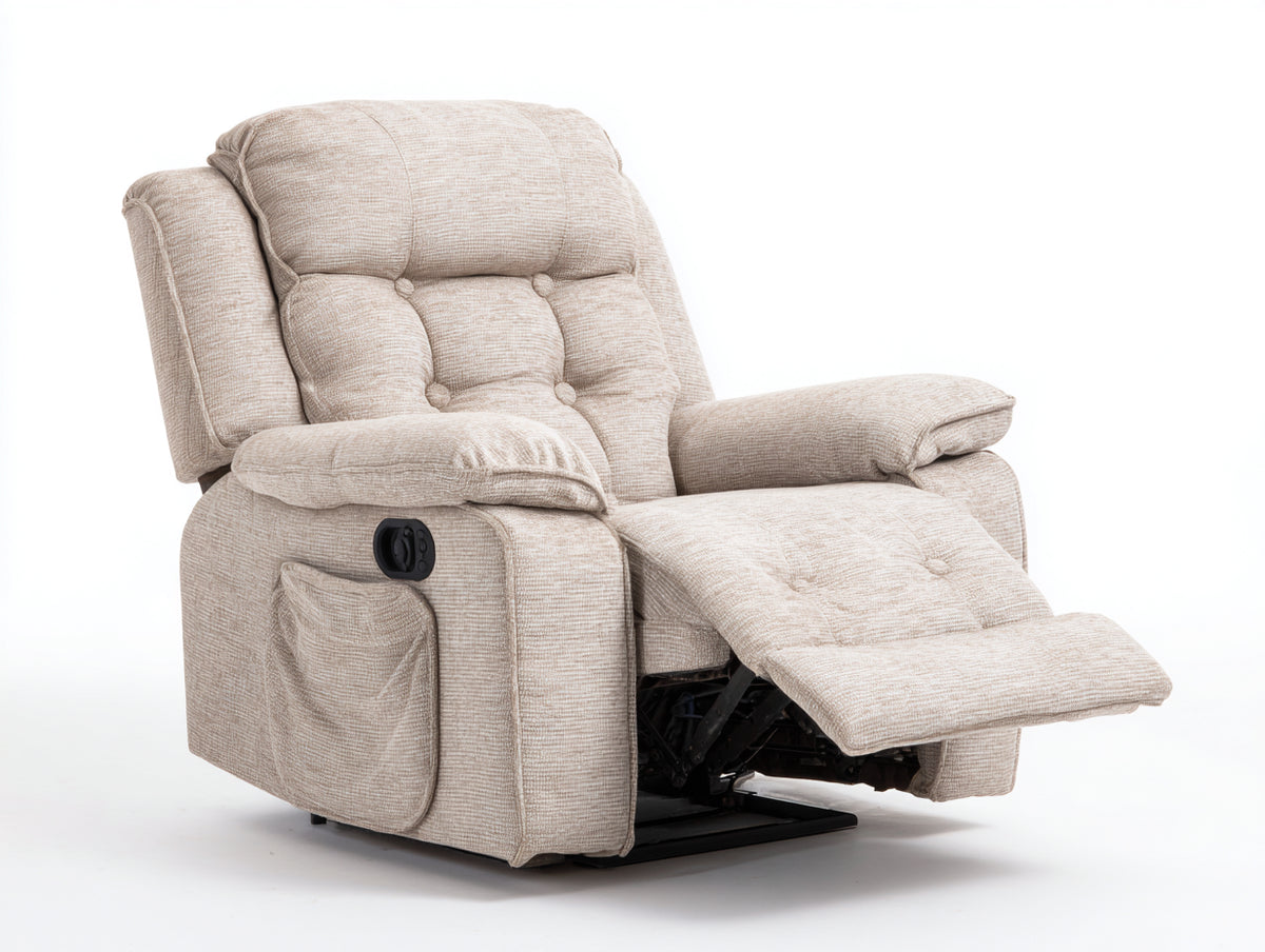 Sillones reclinables tapizados en tejido 95x100x105 cm - beige claro - reposapiés extensible y reclinación manual