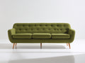 Sofás 3 plazas tapizados 220 x 88 x 84 cm - verde oliva y madera natural - diseño moderno con respaldo capitoné