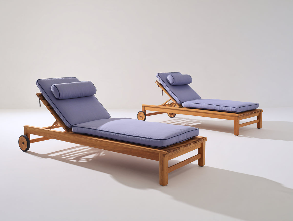 Tumbonas de madera maciza 205x75x98 cm - Lavanda-Color madera natural - Respaldo reclinable y ruedas