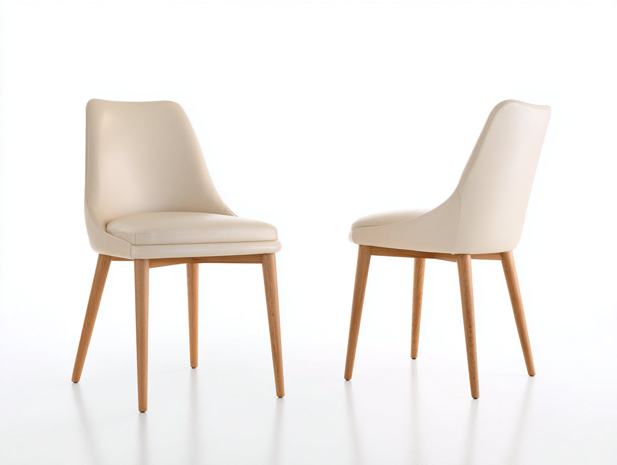 Sillas de comedor tapizadas 54 x 58 x 84 cm - beige y madera natural - diseño moderno con respaldo alto curvo