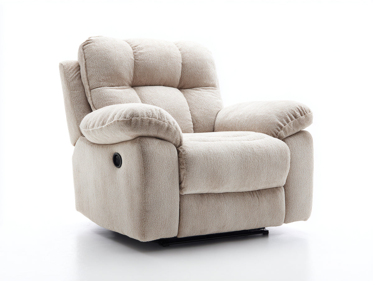 Sillones reclinables tapizados 95 x 90 x 105 cm - beige - asiento acolchado con respaldo reclinable y reposapiés integrado