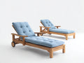 Tumbonas de madera maciza 200x75x90 cm - azul claro y teca natural - respaldo reclinable con reposabrazos y ruedas