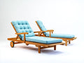 Tumbonas de madera maciza 205x78x100 cm - Azul claro-Color madera natural - Respaldo reclinable reposabrazos y ruedas