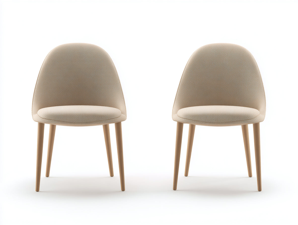 Sillas de comedor tapizadas en tejido y madera 50x57x84 cm - beige-madera natural - diseño curvo moderno