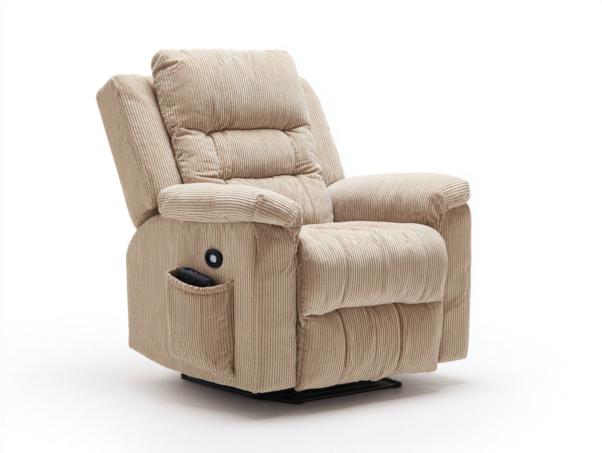 Sillones reclinables tapizados 92x95x105 cm - beige claro - reposapiés elevable con bolsillo lateral diseño moderno