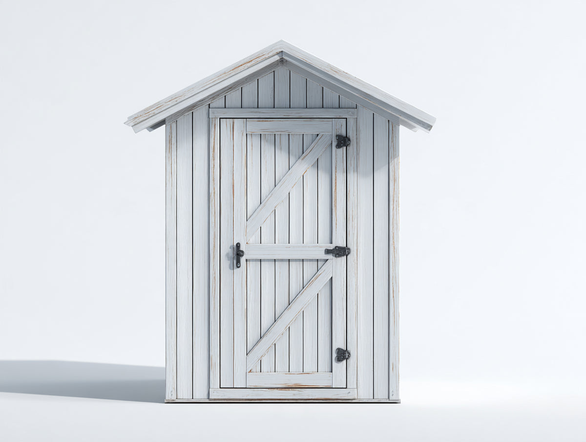 Casetas de jardín de madera 120x90x210 cm - blanco envejecido - puerta abatible y techo a dos aguas diseño rústico