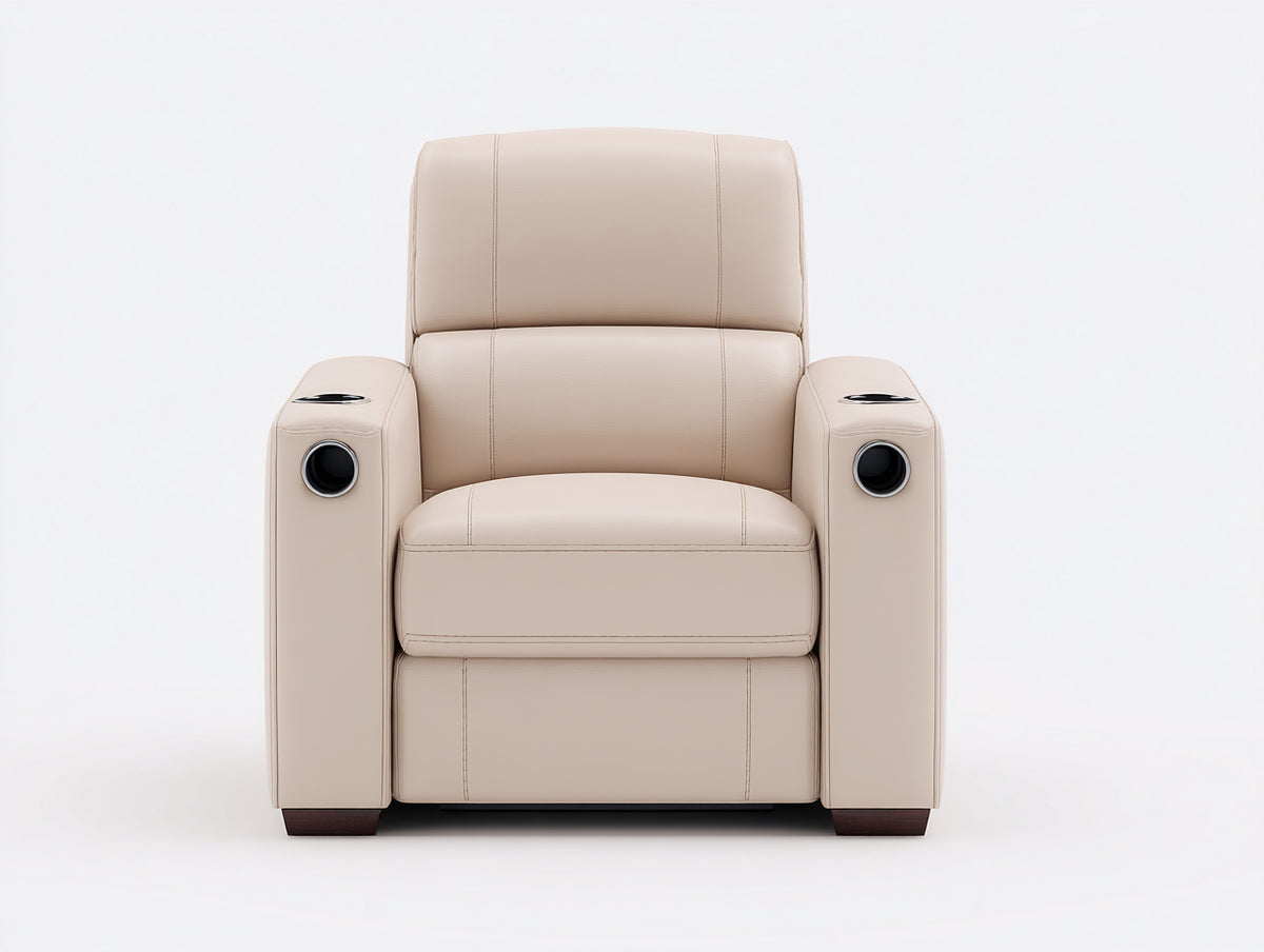 Sillones reclinables tapizados en cuero sintético 94x98x106 cm - Beige - Reposapiés extensible y portavasos integrados