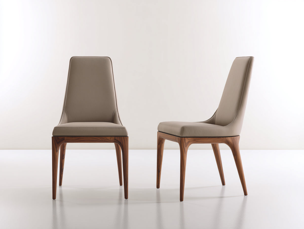 Sillas de comedor de cuero sintético y madera 50x58x88 cm - topo-madera natural - diseño moderno de respaldo alto