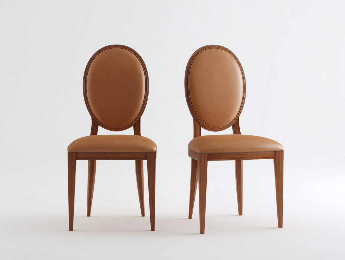 Sillas de comedor de cuero sintético y madera 48x55x98 cm - marrón-madera oscura - respaldo ovalado de estilo clásico