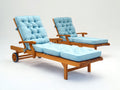 Tumbonas de madera maciza 200x75x92 cm - azul claro y teca natural - respaldo reclinable con reposabrazos y ruedas