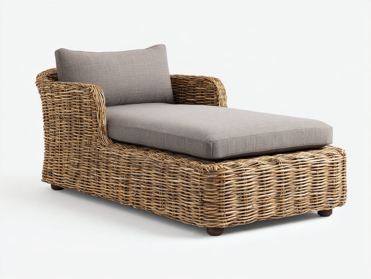 Tumbonas de ratán sintético 190x85x78 cm - marrón natural-gris topo - diseño amplio con reposabrazos