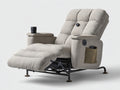 Sillones reclinables tapizados en tela 95x92x105 cm - beige grisáceo - reposapiés elevable con portavasos y bolsillo lateral