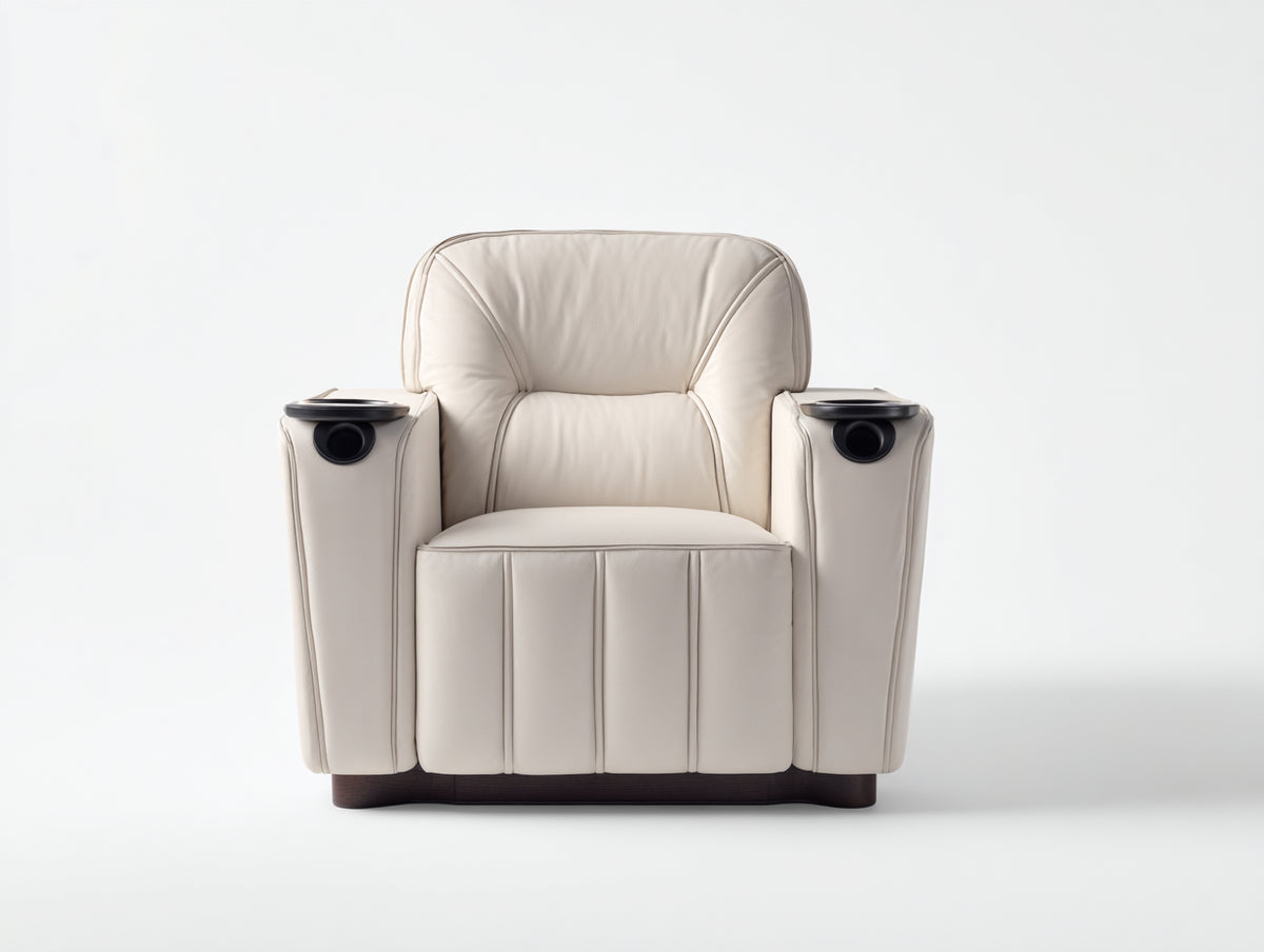 Sillones reclinables tapizados 92x98x103 cm - marfil-marrón oscuro - diseño acolchado con portavasos integrados