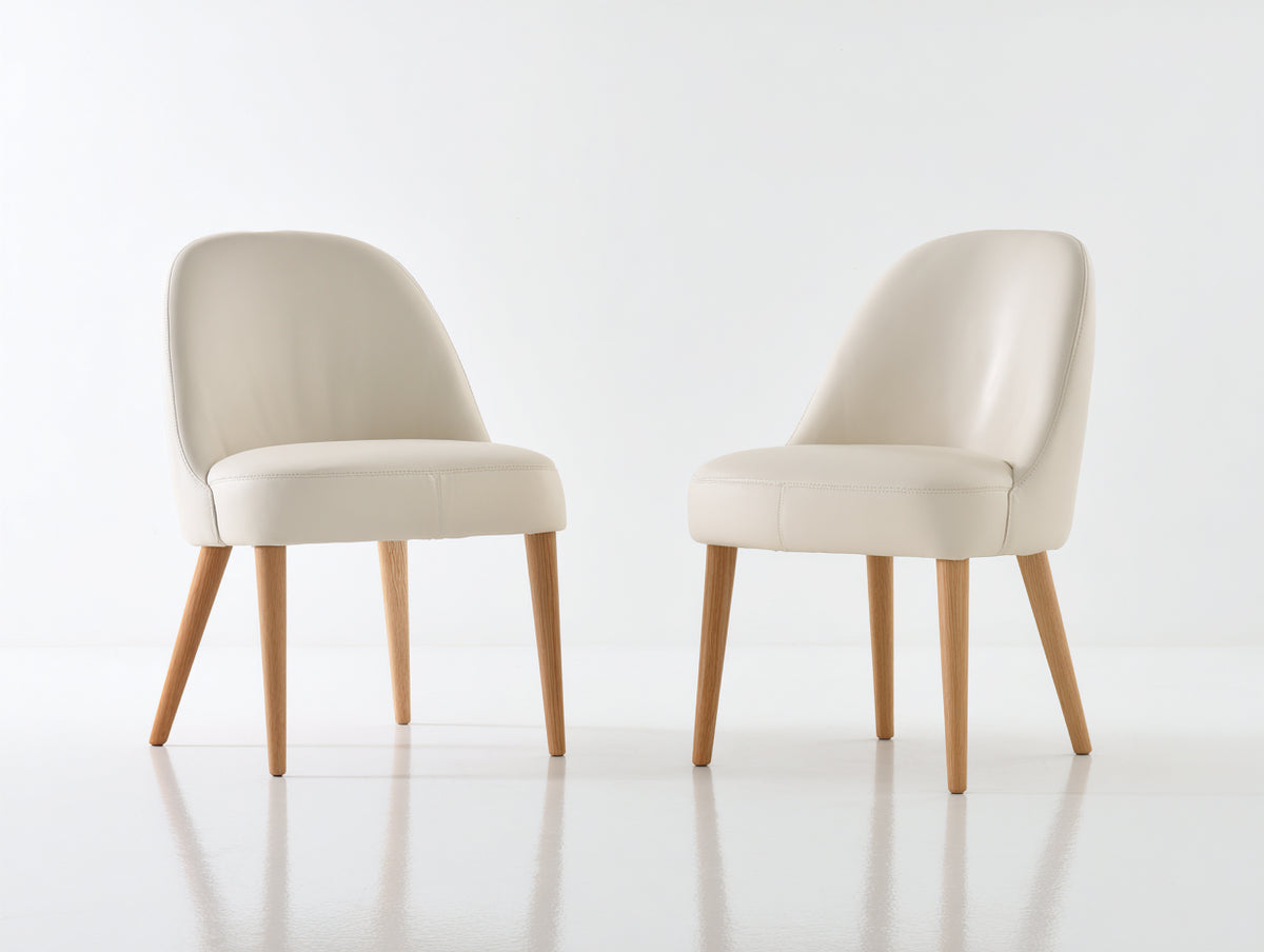 Sillas de comedor de cuero sintético y madera 52x60x82 cm - crema-madera natural - diseño curvo moderno