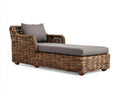 Tumbonas de ratán 190 x 85 x 82 cm - marrón natural y gris topo - diseño alargado con respaldo envolvente y asiento acolchado