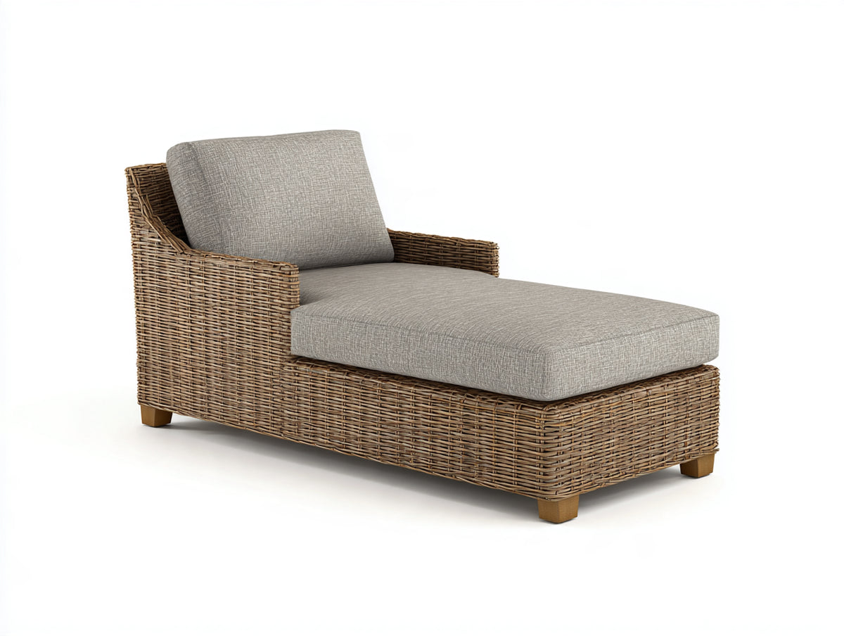Tumbonas de ratán sintético 190x80x85 cm - marrón natural y gris topo - respaldo acolchado con reposabrazos diseño moderno