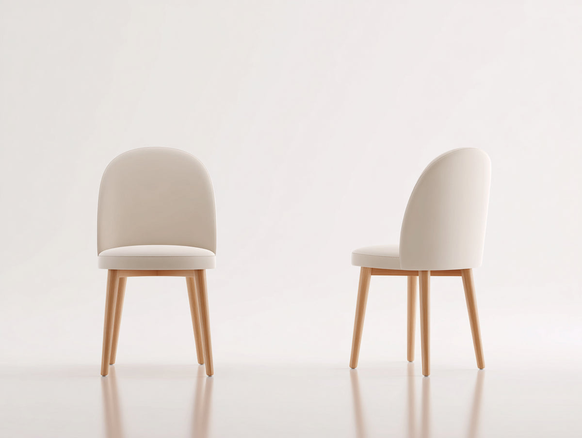 Sillas de comedor de madera 48x54x82 cm - madera natural y beige claro - asiento y respaldo tapizados diseño moderno