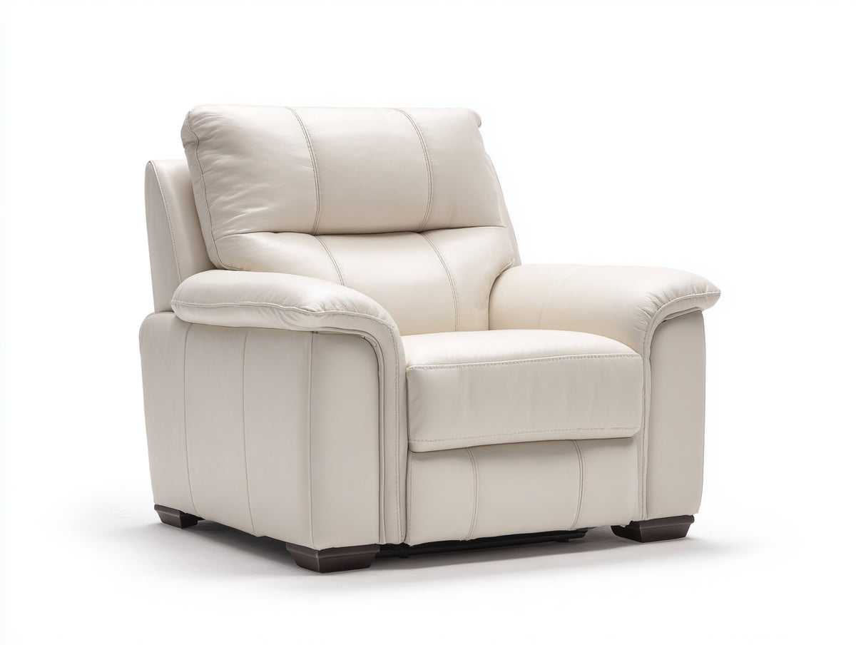 Sillones reclinables tapizados 98x100x105 cm - blanco crema y marrón oscuro - respaldo acolchado con reposapiés elevable diseño moderno