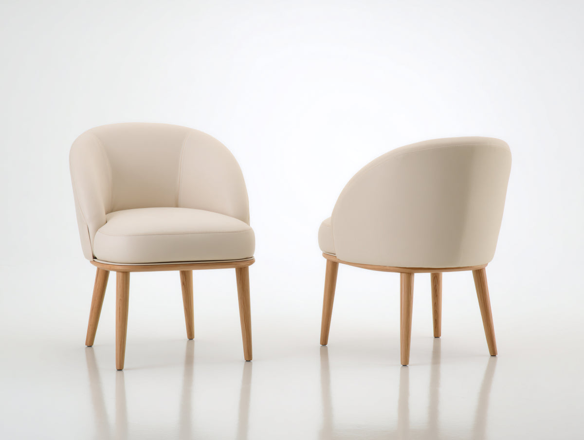 Sillas de comedor tapizadas 60x62x80 cm - Beige-Color madera natural - Respaldo envolvente y diseño moderno