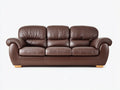 Sofás 3 plazas tapizado en piel sintética 220x95x95 cm - marrón oscuro - respaldo acolchado y reposabrazos redondeados